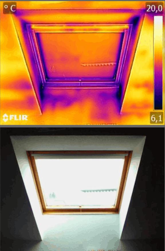 Schlechte Dämmung Dachfenster, Thermografie von innen