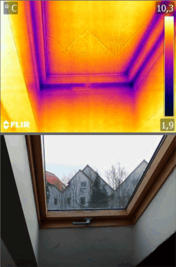 Dachfenster undicht, Thermografie